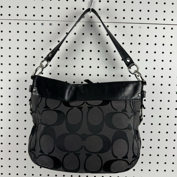 Vtg Coach Y2K Signature C Jacquard Hobo Shoulder Bag Black Leather Trim - Picture 4 of 16